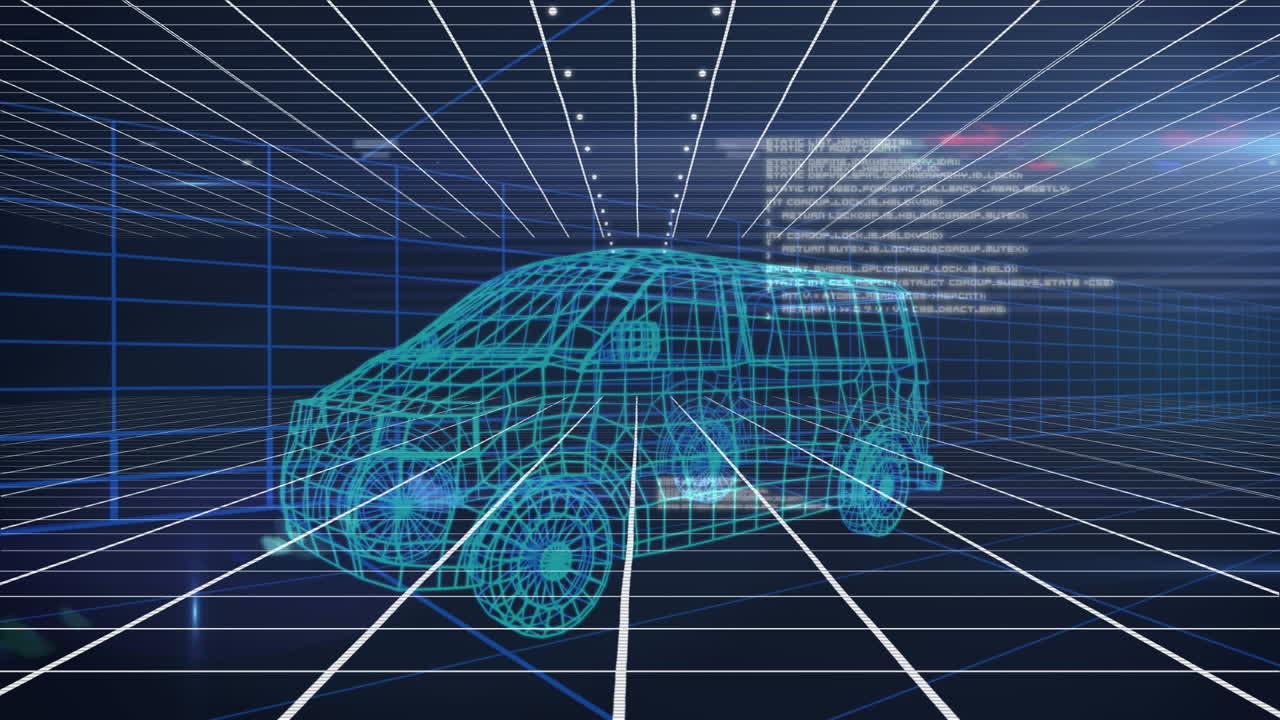 밴과 그리드의 3d 드로잉 모델에 대한 데이터 처리 애니메이션