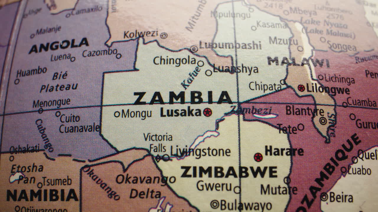 Primo piano di Zambia e Lusaka su un mappamondo