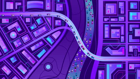 neon cityscape with cars