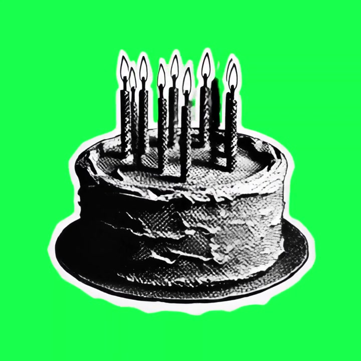 Torta di Compleanno Animata in Bianco e Nero con Candele Tremolanti su Green Screen