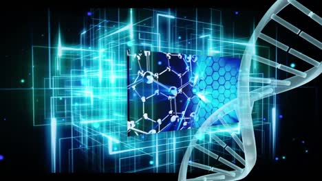 DNA-Helix-Mit-Numerischem-Bildschirm-Gegen-Lichteffekte