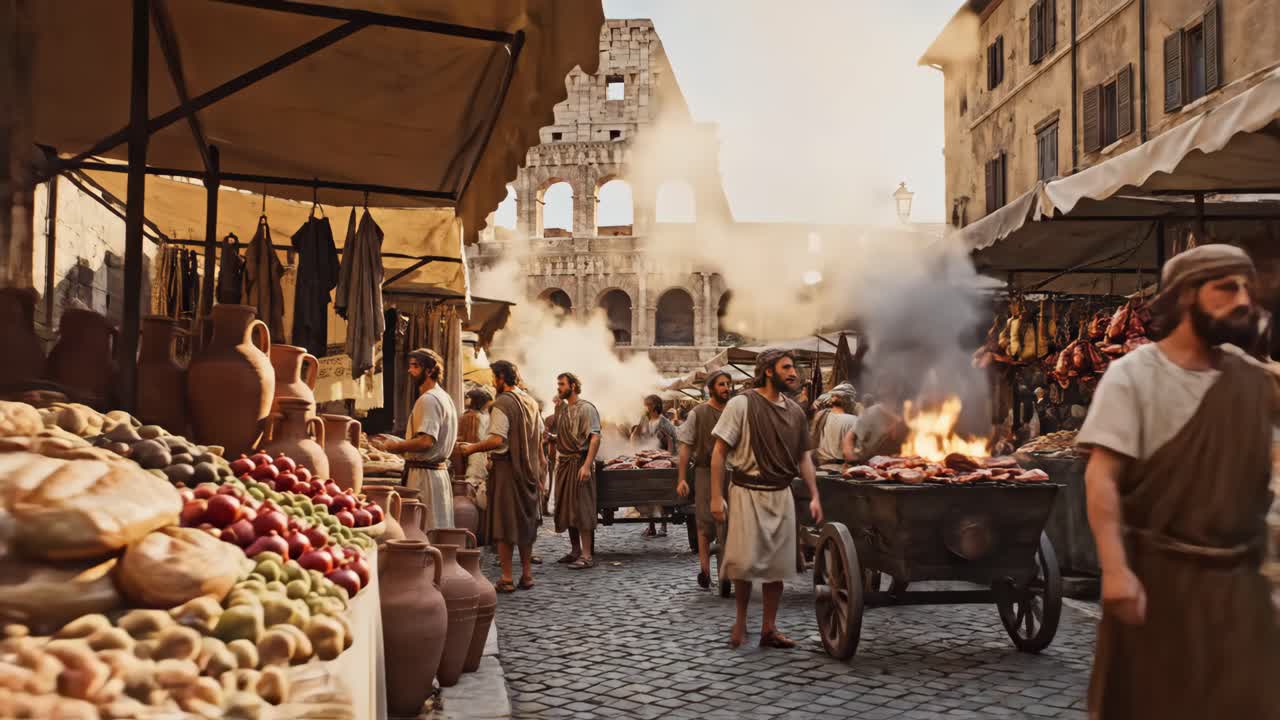Ancient Roman Marketplace Scene near the Colosseum