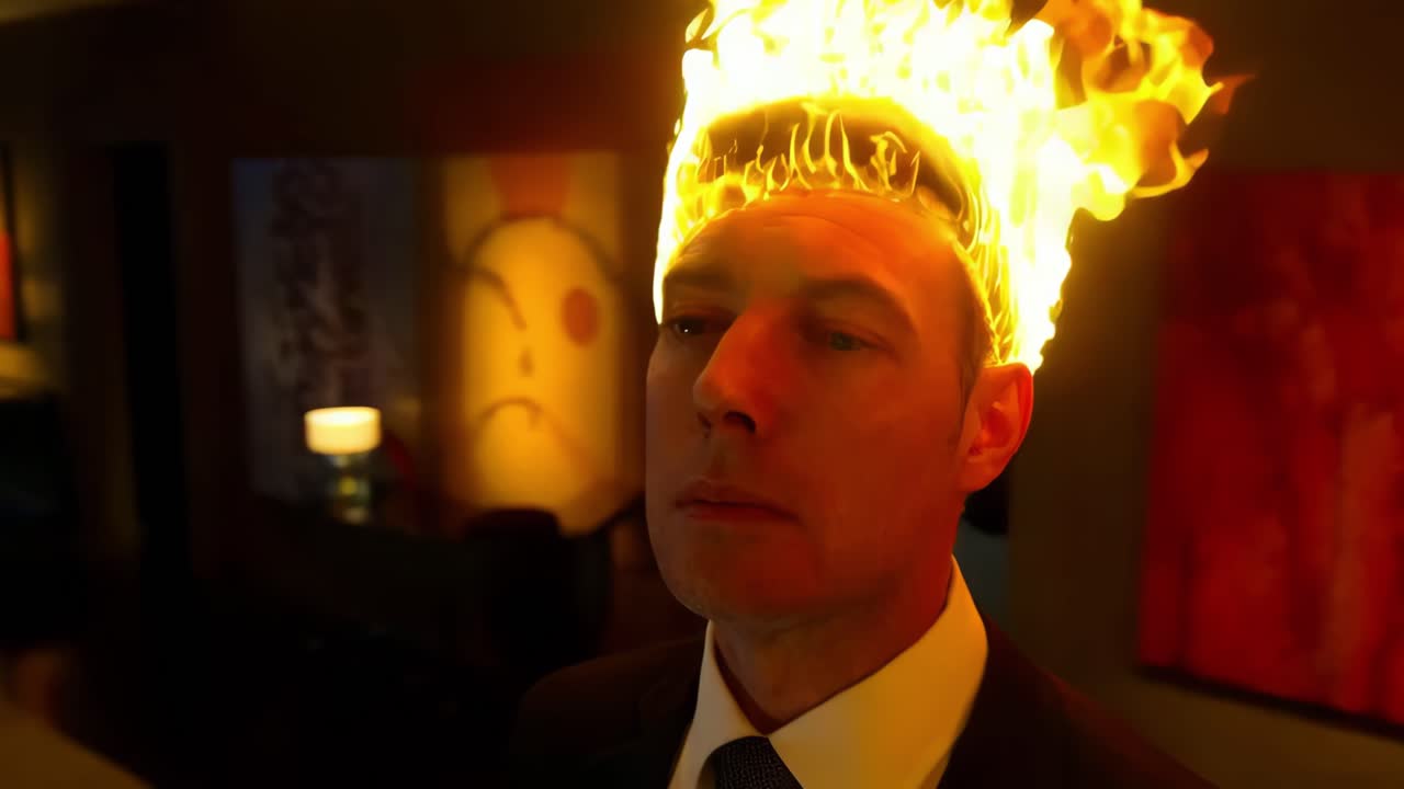hombre de negocios con fuego en la cabeza