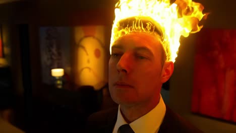 businessman with fire on head