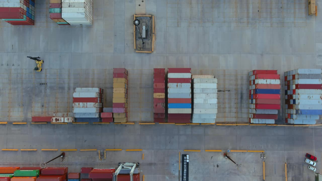 Aerial establishing shot of large shipping port in La Porte, Texas