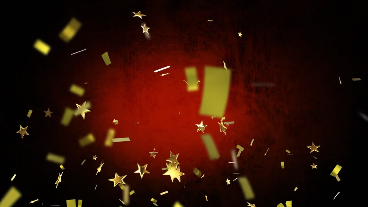검은 바탕 에 있는 콘페티 와 별 들 의 애니메이션
