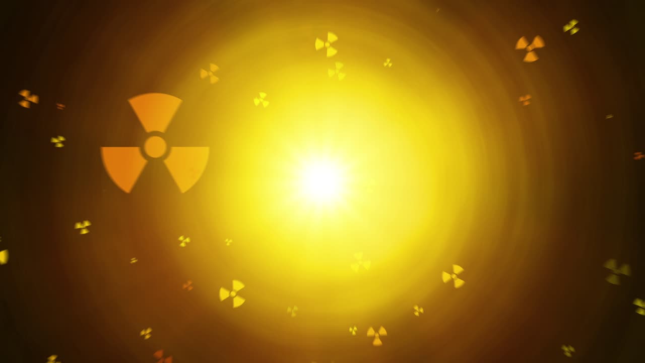 Fiery Radioactive Hazard Symbols Rotating in a Glowing Inferno – Dynamic Loopable Animation of Nuclear Energy and Danger