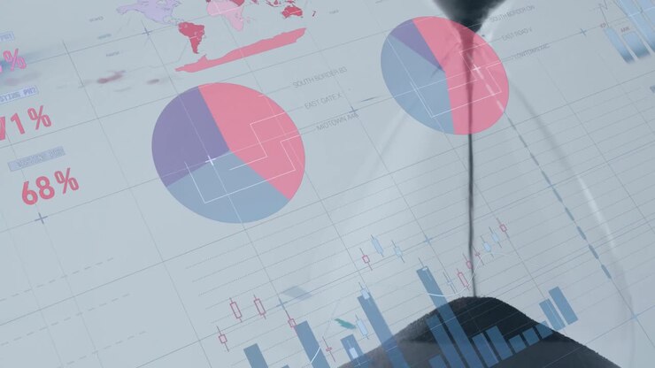 Animation of statistics and financial data processing over hourglass