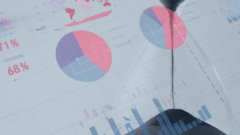 animation of statistics and financial data processing over hourglass