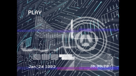 Animation-of-interference-over-scope-scanning-and-computer-circuit-board-on-black-background