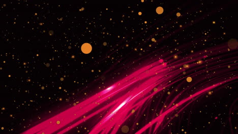 animation of orange spots over glowing pink light trails against black background with copy space