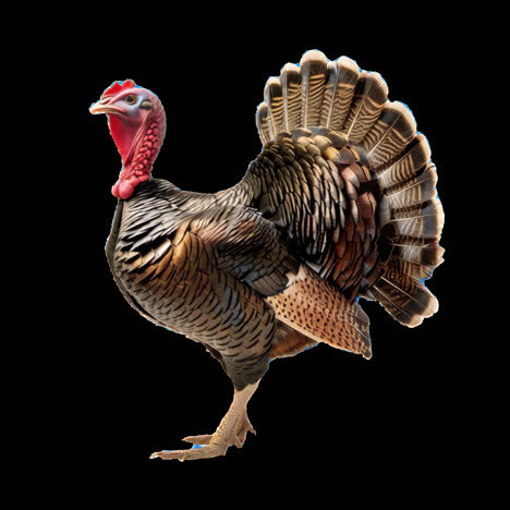 majestic turkey bird illustration animation isolated asset, transparent 4k video, alpha channel
