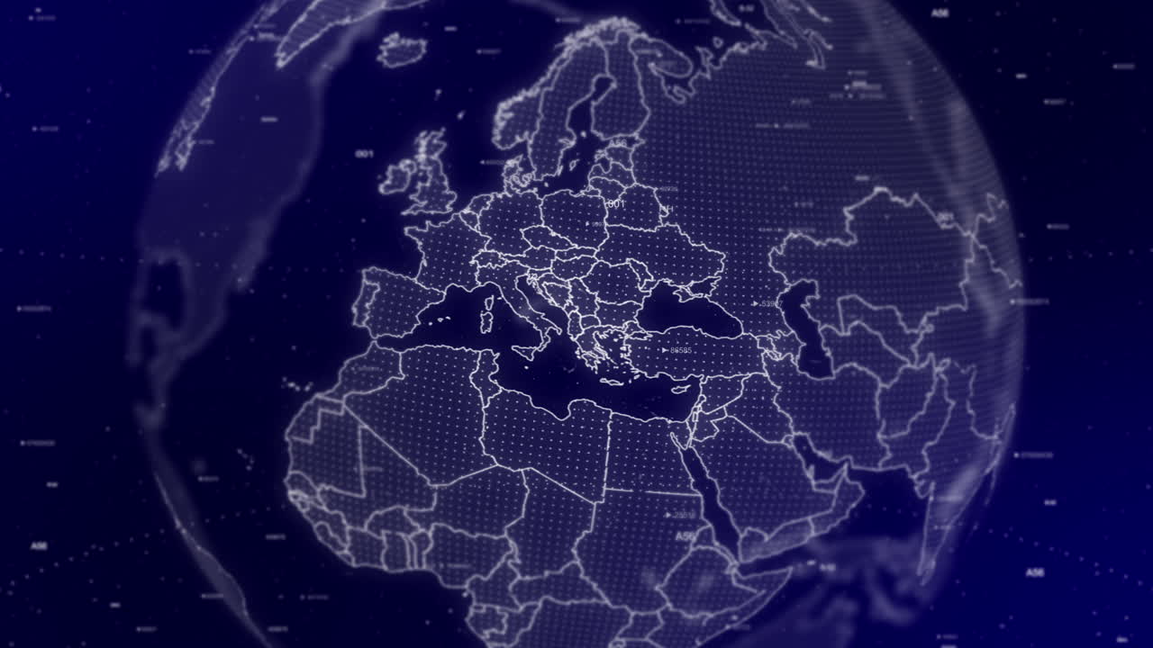 A cinematic video background showcases a digital globe rotating, zooming in on Albania country