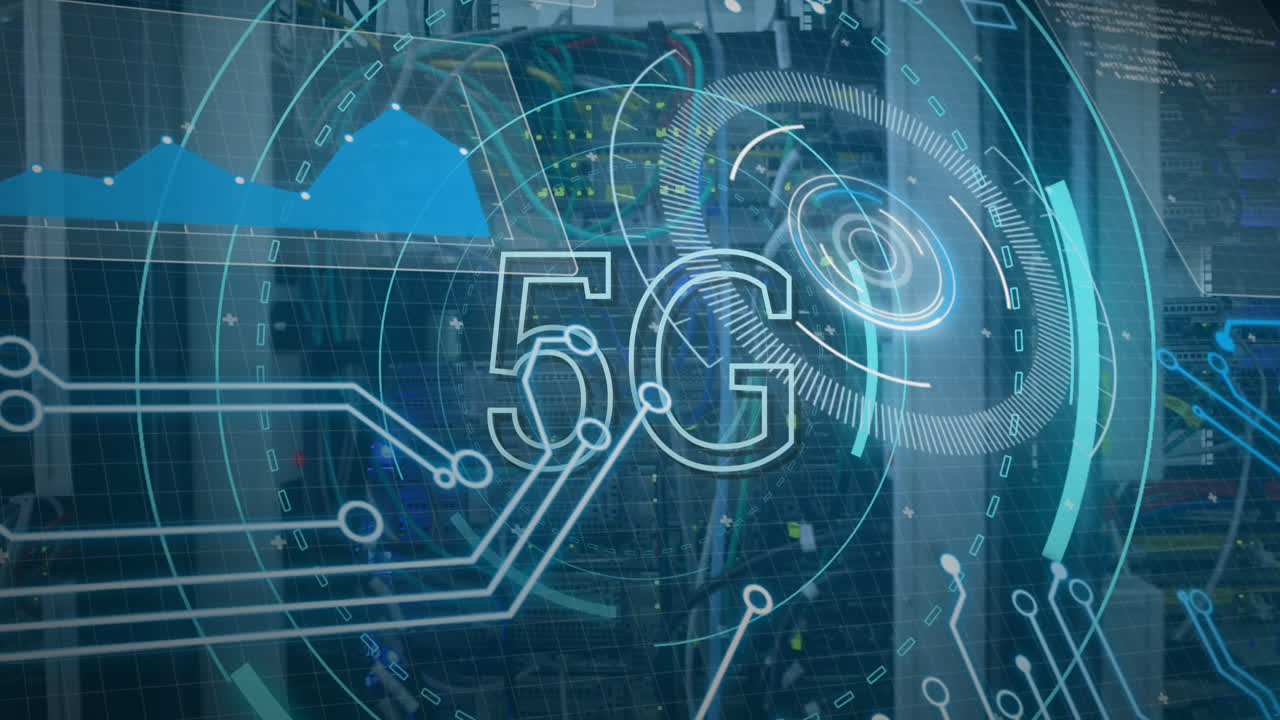 animación de 5g y círculos de procesamiento a través de servidores