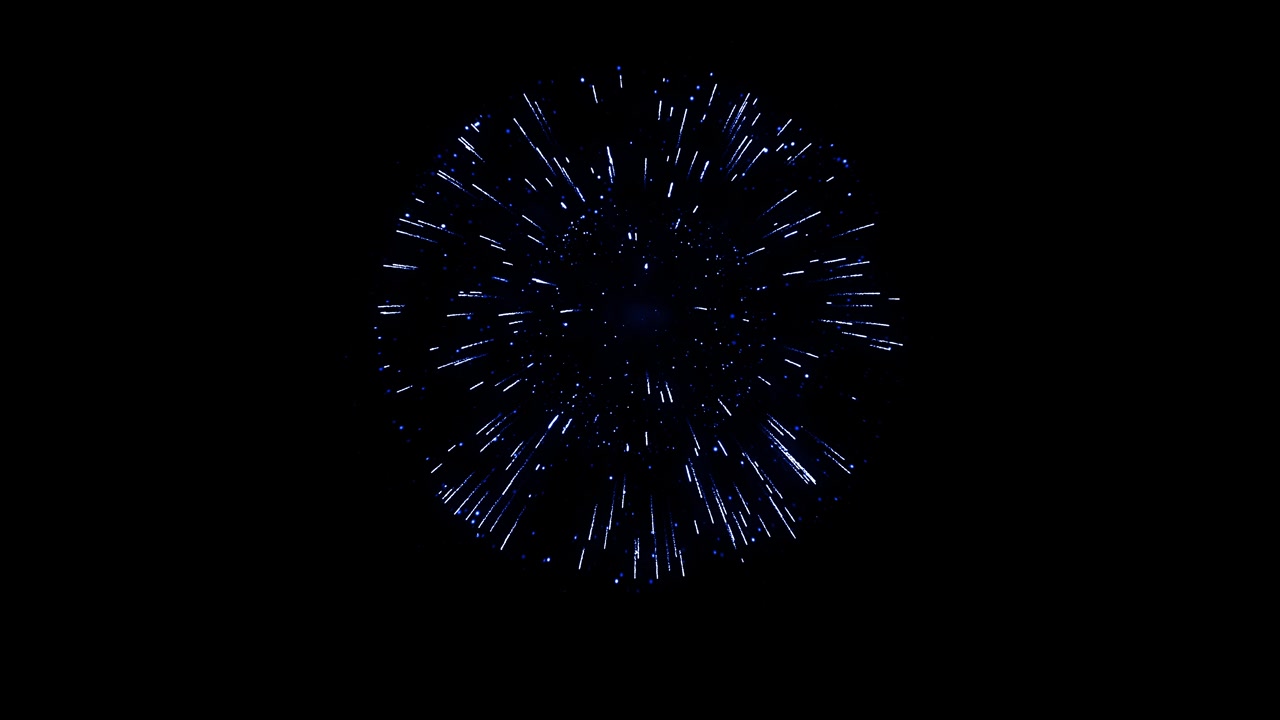 Fuoco d'artificio classico a forma di peonia sferica blu che esplode perfettamente al centro su uno sfondo nero. Adatto per Capodanno e concetti festivi
