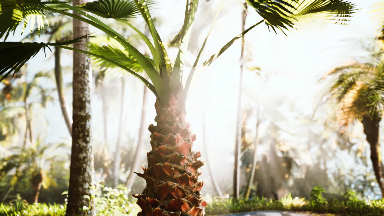 ⁇ 빛 속 에  ⁇ 나무 가 있는 열대 정원