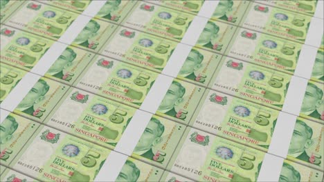 5 singapore dollar banknotes printed by a money press