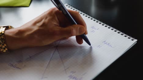woman's hand drawing a diagram on a spiral notebook