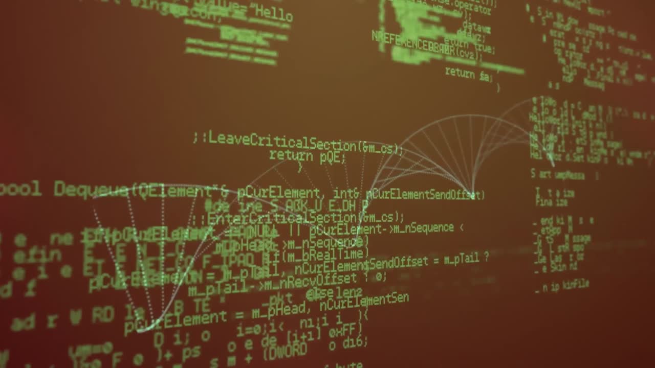 Animation of processing data and dna helix rotating on brown screen