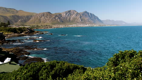 picturesque setting of hermanus on the cape whale coast with whales on coastline