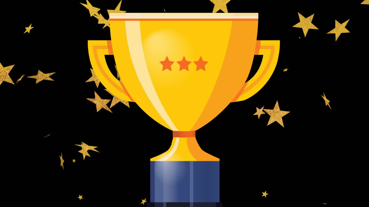 animación de taza amarilla y estrellas sobre fondo negro