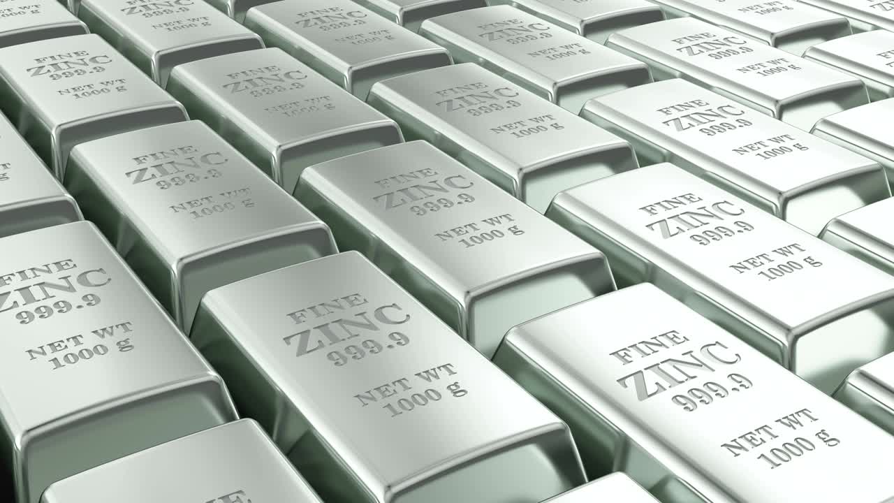 Zinc ingots background, loop animation. 3D rendering
