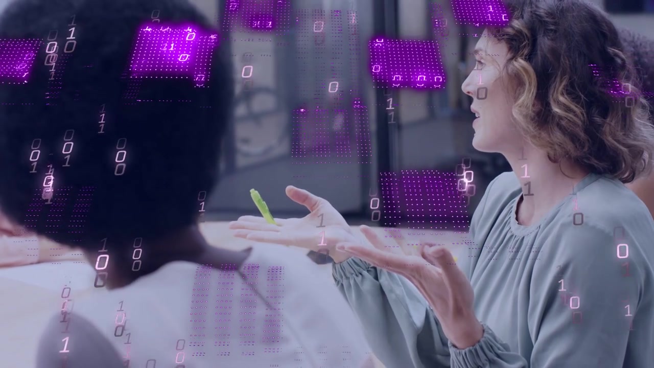 Lead gesturing in tech meeting with green marker growing purple bits obscuring team stating point