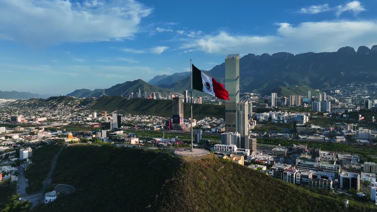 Aerial View Around A Mexican Flag On Top Of The Cerro Del Obispado, Golden  Hour In Monterrey, Mexico Free Stock Video Footage Download Clips Buildings