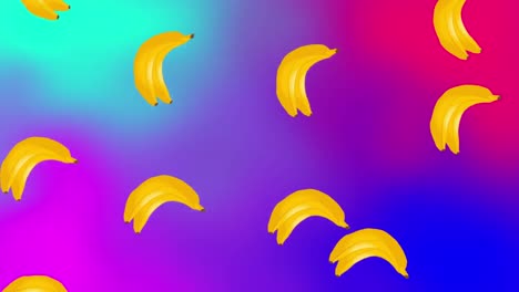 Animation-of-banana-repeated-over-colorful-background