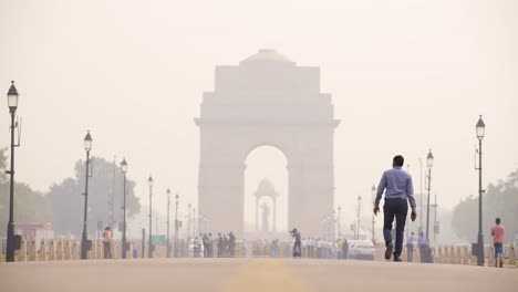 india gate at winters with haze and pollution