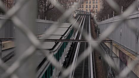 Paris metro moving on the rails filmed in slow motion