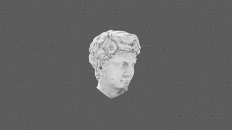 animación de interferencia sobre la cabeza escultura en fondo gris