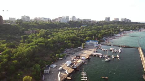coastal cityscape with marina and yacht harbour