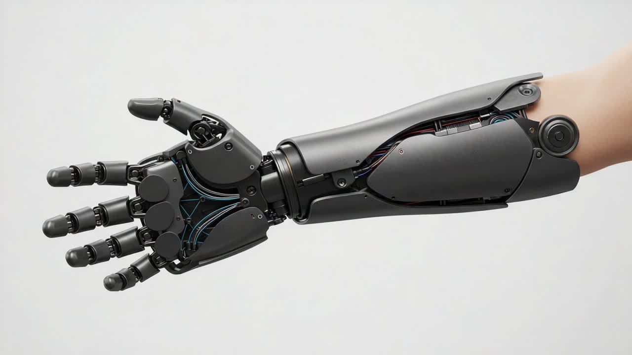 Exploring the Advanced Technology of Robotic Prosthetics: A Detailed Look at a Sleek and Functional Robotic Arm in Two Distinct Poses