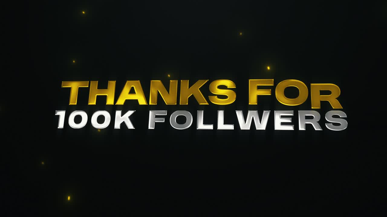 Animierte Dankesbotschaft für 100.000 Follower mit Gold- und Silbertext