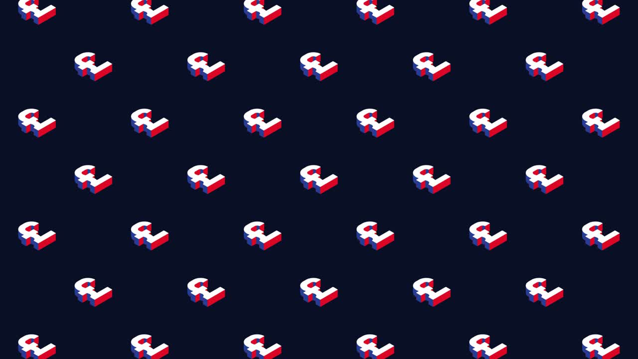 símbolos isométricos de la libra británica en un patrón animado sobre un fondo oscuro. animación de bucle sin costuras