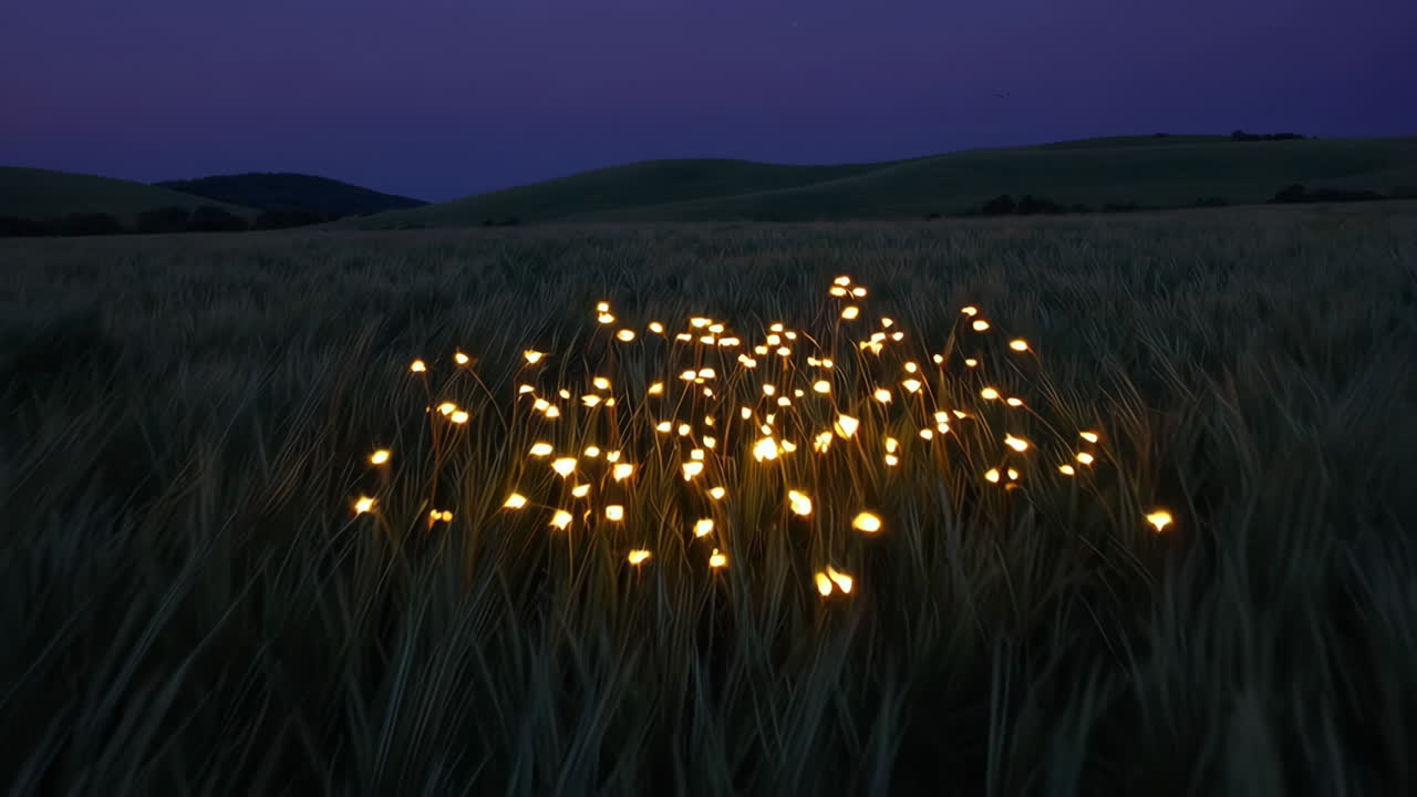 Glowing Lights in a Field at Night