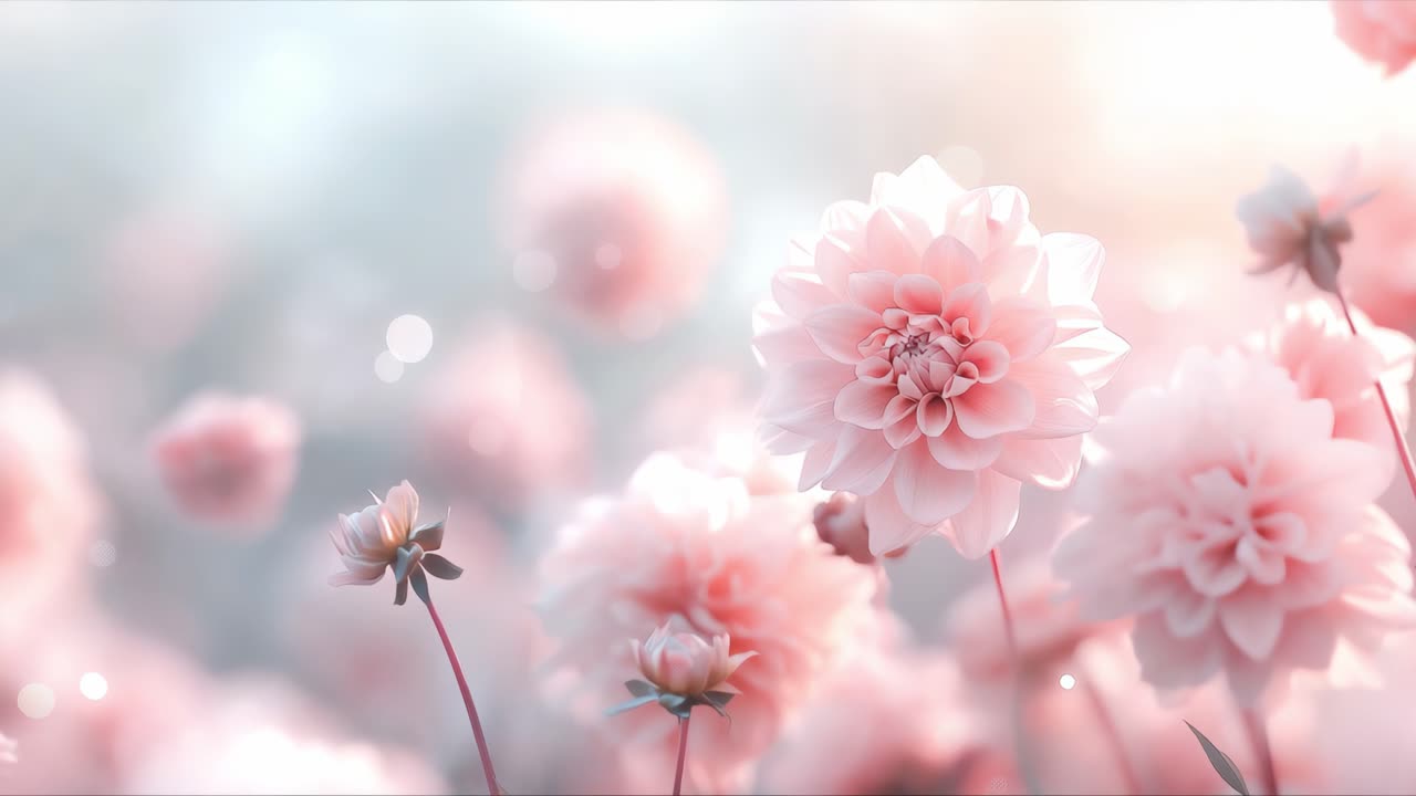 Soft pink dahlia flowers in sunlight