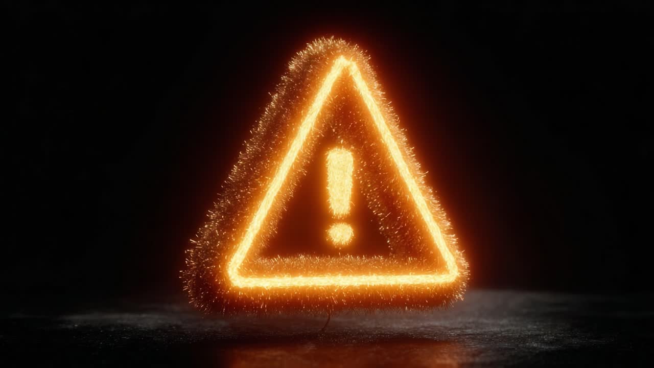 A Bright Warning Symbol Encased in Glowing Fluff, Representing Caution and Alertness in a Dark Background - A Stunning Visual Representation of Danger Ahead