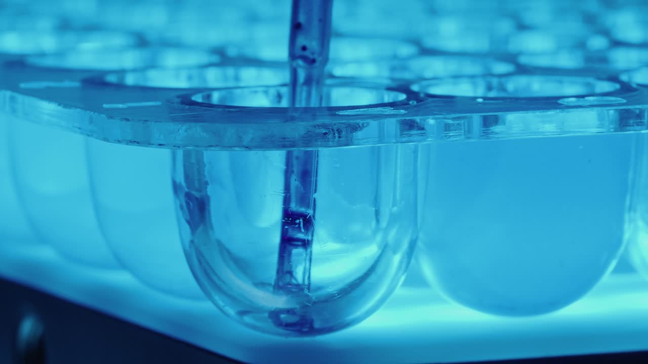 Drawing Blue Liquid Out of Microplate Well with Pipette