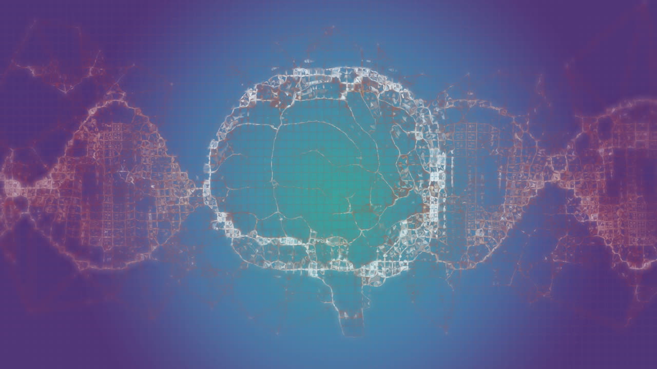 파란색 배경에 dna 줄무를 가진 인간의 뇌의 애니메이션