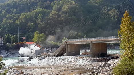 Dramatic-footage-of-collapsed-bridge-at-Romagnano-Sesia,-Italy