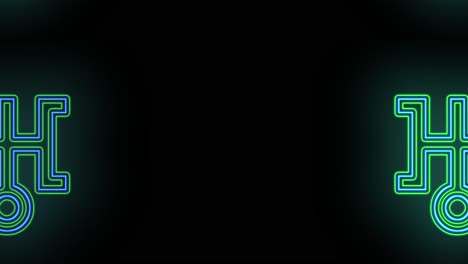 patrón de símbolos de japón con luz verde de neón pulsante