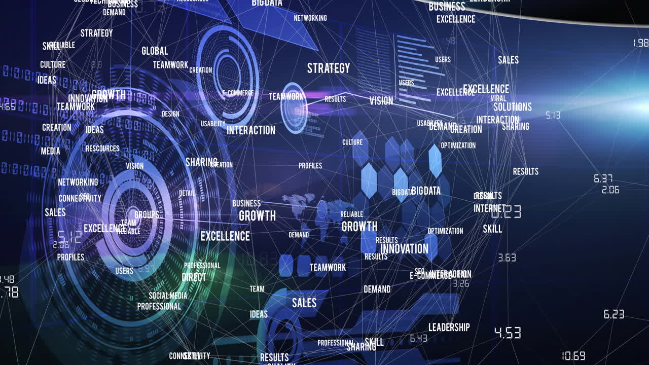 백그라운드에서 데이터 처리를 통해 디지털 단어와 연결 네트워크의 애니메이션