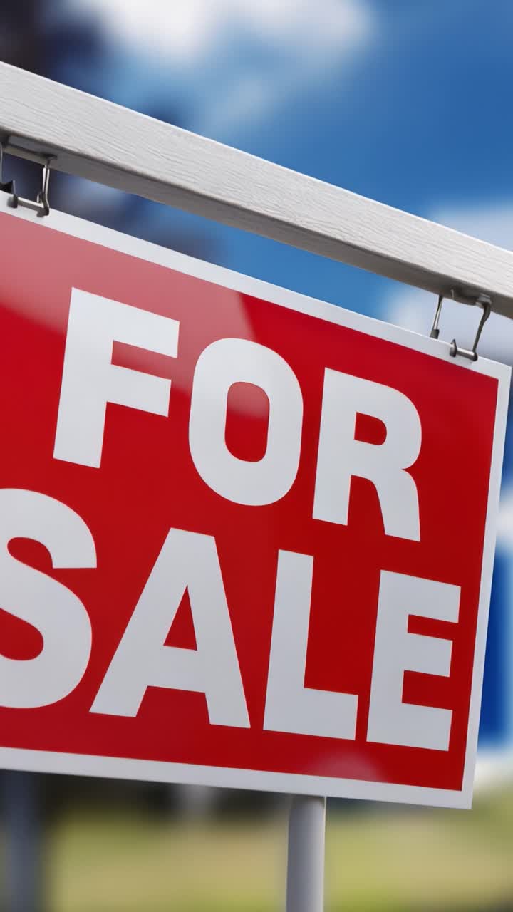 Vibrant Real Estate Sign Highlighting the Words 'For Sale' Against a Bright Sky Background, Signifying Available Property and Market Opportunities