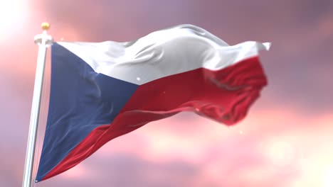 flag of the czech republic waving at wind at sunset, loop