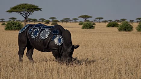 solar-powered rhino in african savanna