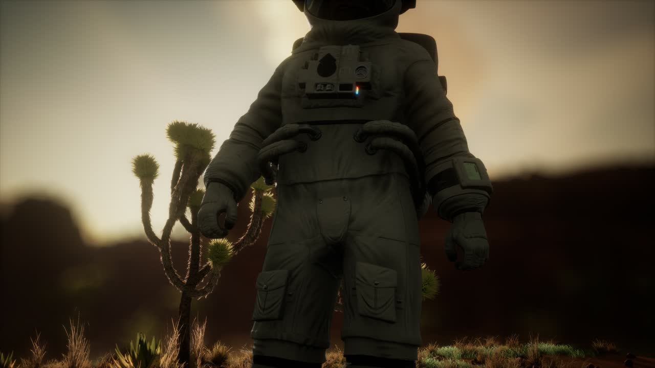 네바다의 높은 사막에 있는 우주 비행사