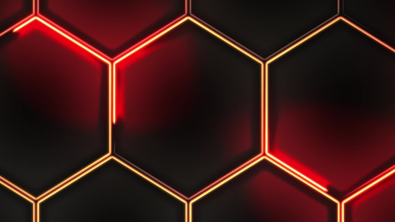 흑색 배경에 빛나는 네온 추상화 벌 오렌지 노란색의 비디오 애니메이션.