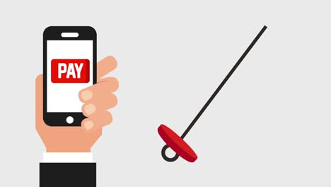 hand holding smartphone payment grilled kebab restaurant online
